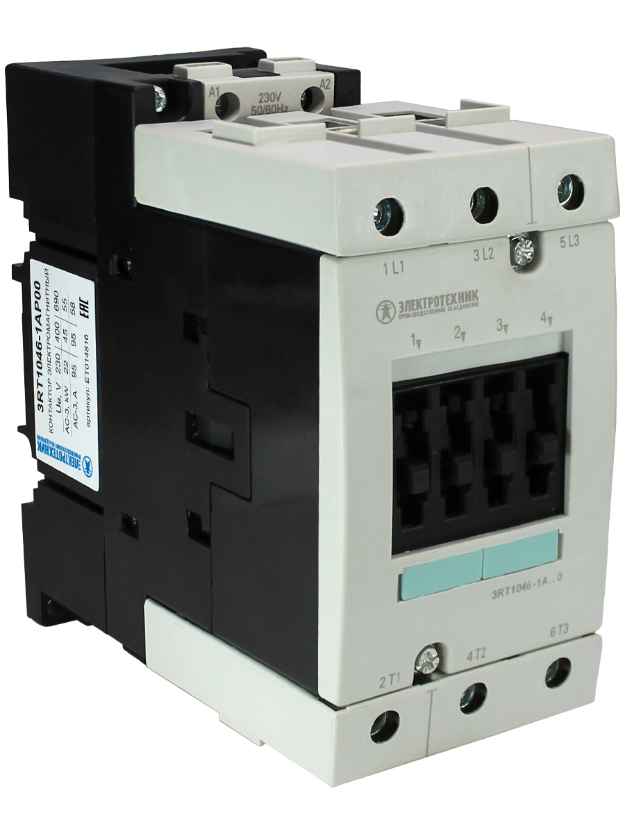 3RT1046-1AP00,3-пол.,95A,AC-3,45кВт/400V,230V AC,50/60Гц,типоразмер S3,винтовые клеммы,IP20  (ЭТ)